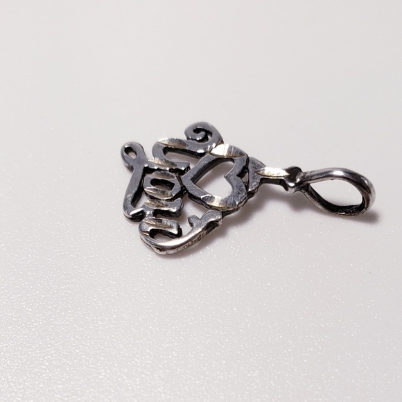 Sterling Silver I Love You Charm Pendant & Curb Chain 17" - Picture 5 of 6